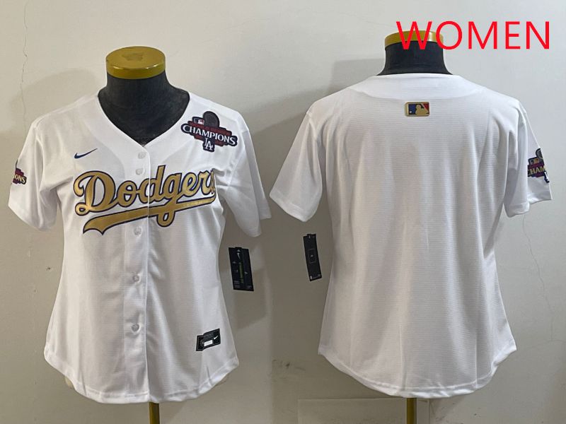 Women Los Angeles Dodgers Blank White Champion gold character 2025 Nike MLB Jersey style 2